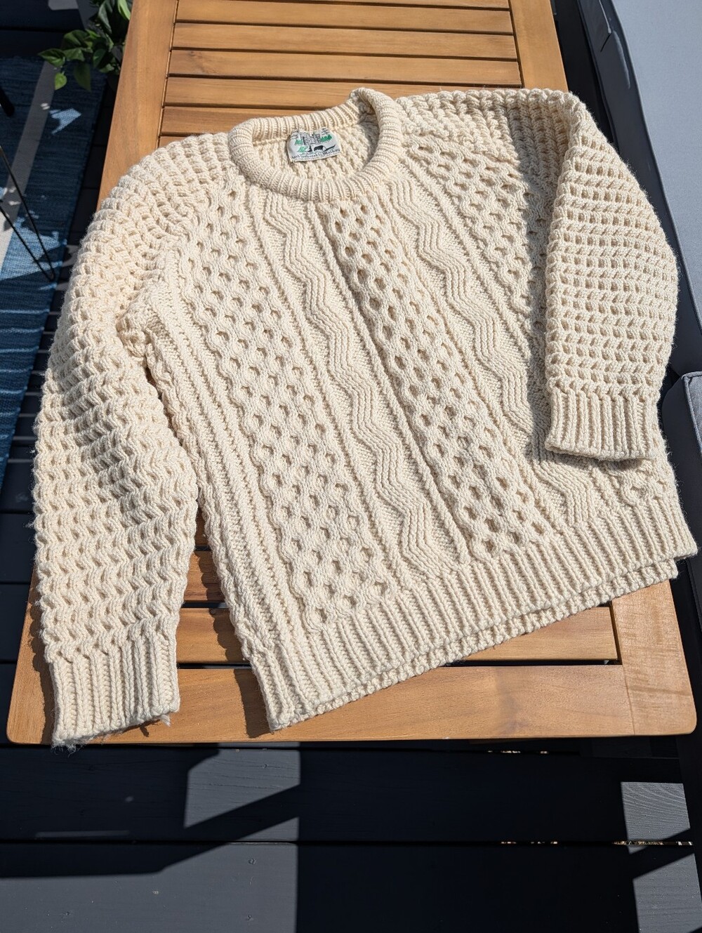 Vintage 100% Wool Fisherman Aran Cable Knit Sweater Malbay County Clare Ireland